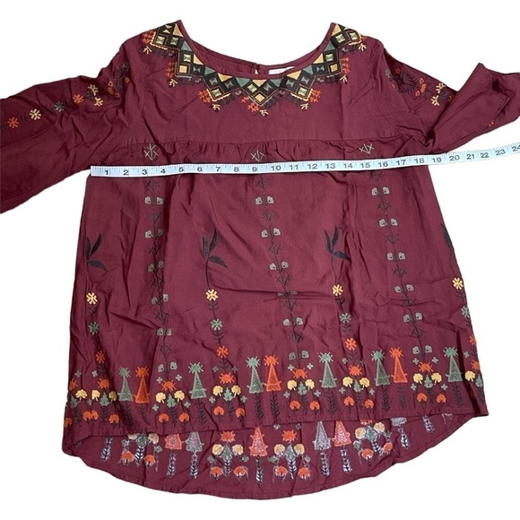 Hagel Embroidered Boho Peasant Top Burgundy Red Size XS - Picture 2 of 6